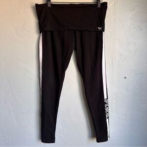 Victoria's Secret Pink Fold Over Black White Gym Workout‎ Yoga Leggings Med EUC